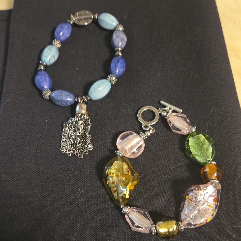 Elegant Beaded Bracelet Set - Blue and Multicolor